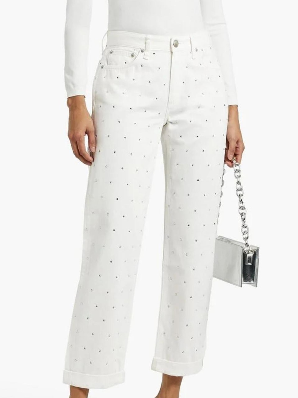 Rag & Bone Harlow Rhinestone Detail Straight Leg Ankle Jeans